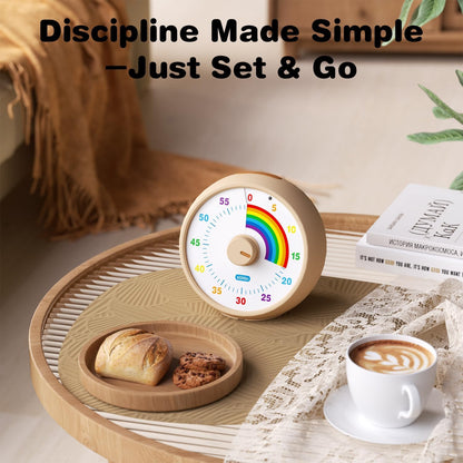 Visual Timer for Kids, 60-Minute Countdown Timer for Classroom Office Kitchen, Desk Timer Kids Time Management Tools with Silent Operation, Pomodoro Time Rainbow Pattern (Orange)