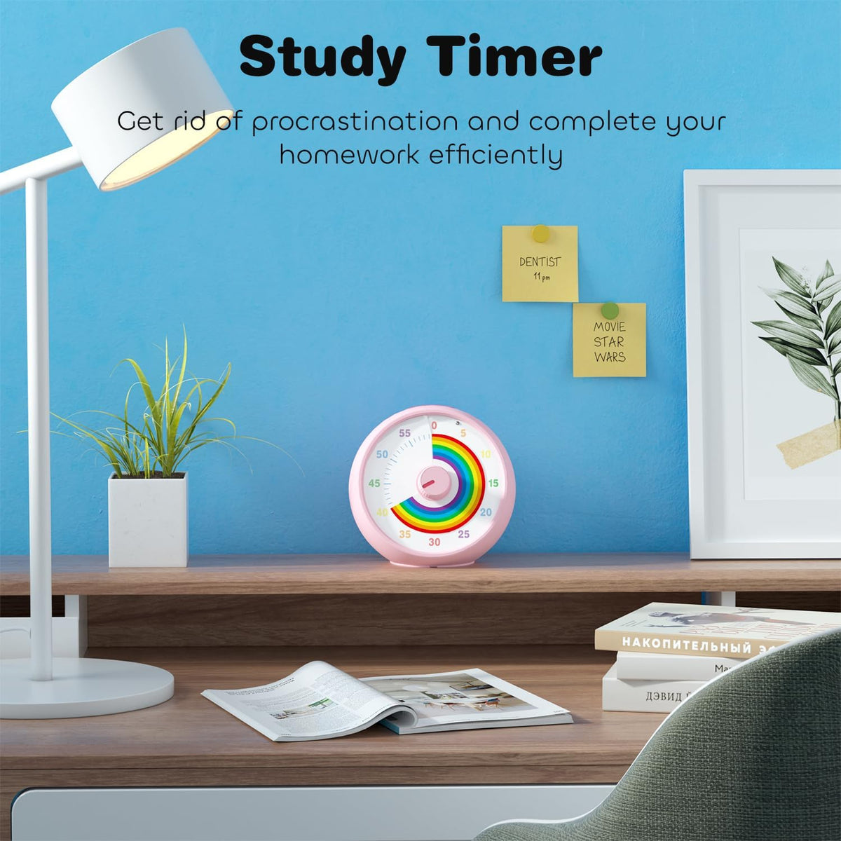 Visual Timer for Kids, 60-Minute Countdown Timer for Classroom Office Kitchen, Desk Timer Kids Time Management Tools with Silent Operation, Pomodoro Time Rainbow Pattern (Orange)