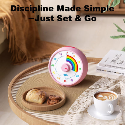 Visual Timer for Kids, 60-Minute Countdown Timer for Classroom Office Kitchen, Desk Timer Kids Time Management Tools with Silent Operation, Pomodoro Time Rainbow Pattern (Orange)