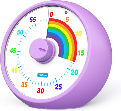 Visual Timer for Kids, 60-Minute Countdown Timer for Classroom Office Kitchen, Desk Timer Kids Time Management Tools with Silent Operation, Pomodoro Time Rainbow Pattern (Orange)