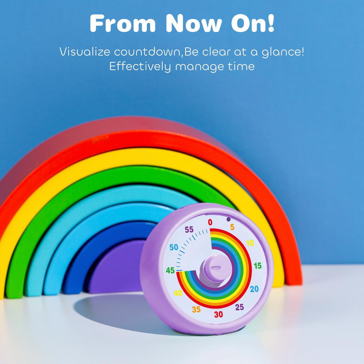 Visual Timer for Kids, 60-Minute Countdown Timer for Classroom Office Kitchen, Desk Timer Kids Time Management Tools with Silent Operation, Pomodoro Time Rainbow Pattern (Orange)
