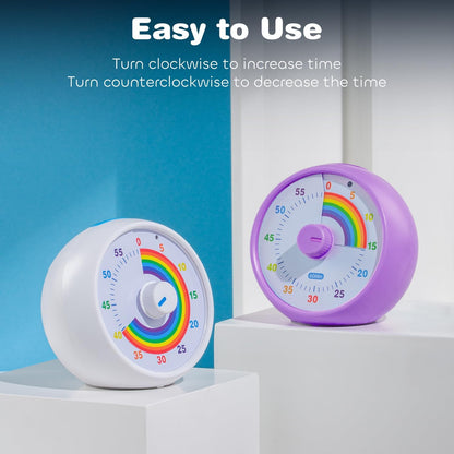 Visual Timer for Kids, 60-Minute Countdown Timer for Classroom Office Kitchen, Desk Timer Kids Time Management Tools with Silent Operation, Pomodoro Time Rainbow Pattern (Orange)