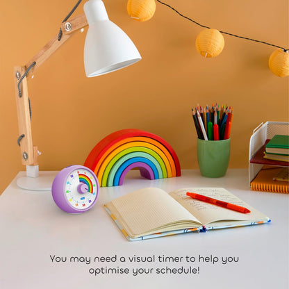 Visual Timer for Kids, 60-Minute Countdown Timer for Classroom Office Kitchen, Desk Timer Kids Time Management Tools with Silent Operation, Pomodoro Time Rainbow Pattern (Orange)