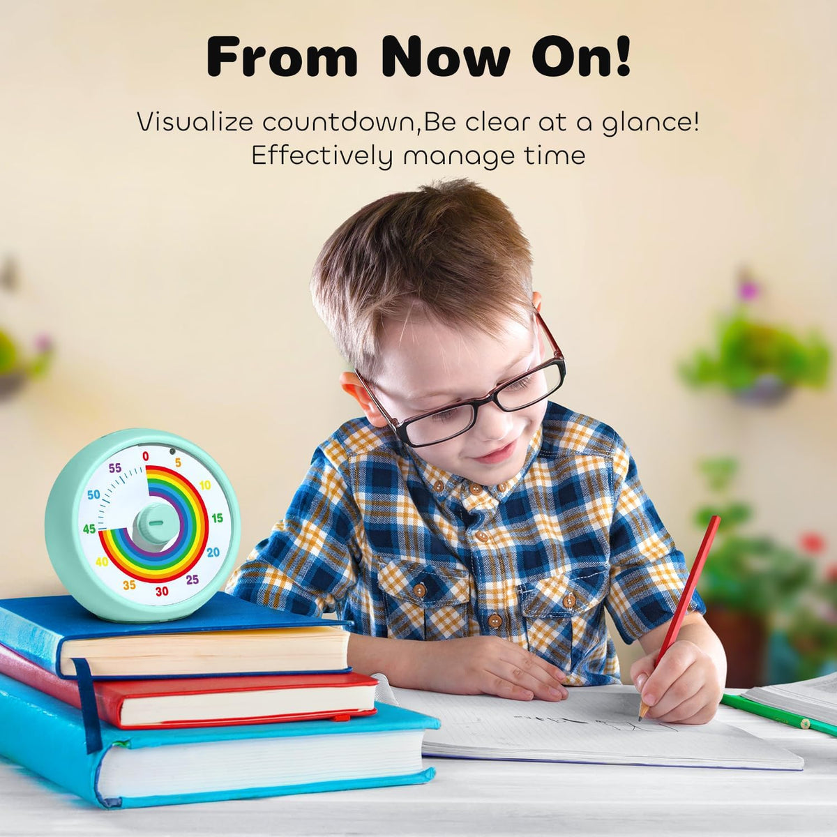 Visual Timer for Kids, 60-Minute Countdown Timer for Classroom Office Kitchen, Desk Timer Kids Time Management Tools with Silent Operation, Pomodoro Time Rainbow Pattern (Orange)
