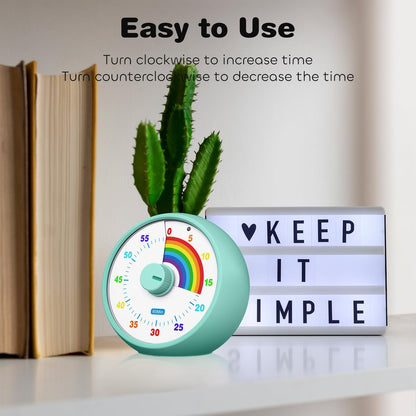 Visual Timer for Kids, 60-Minute Countdown Timer for Classroom Office Kitchen, Desk Timer Kids Time Management Tools with Silent Operation, Pomodoro Time Rainbow Pattern (Orange)