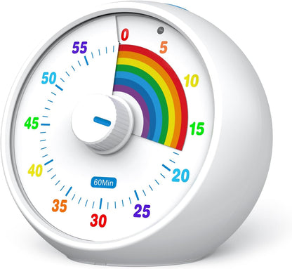 Visual Timer for Kids, 60-Minute Countdown Timer for Classroom Office Kitchen, Desk Timer Kids Time Management Tools with Silent Operation, Pomodoro Time Rainbow Pattern (Orange)