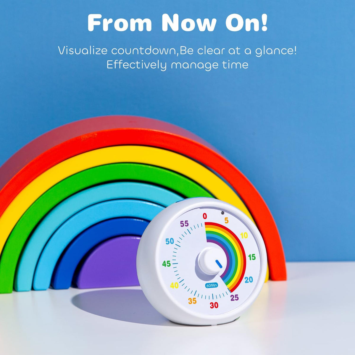 Visual Timer for Kids, 60-Minute Countdown Timer for Classroom Office Kitchen, Desk Timer Kids Time Management Tools with Silent Operation, Pomodoro Time Rainbow Pattern (Orange)