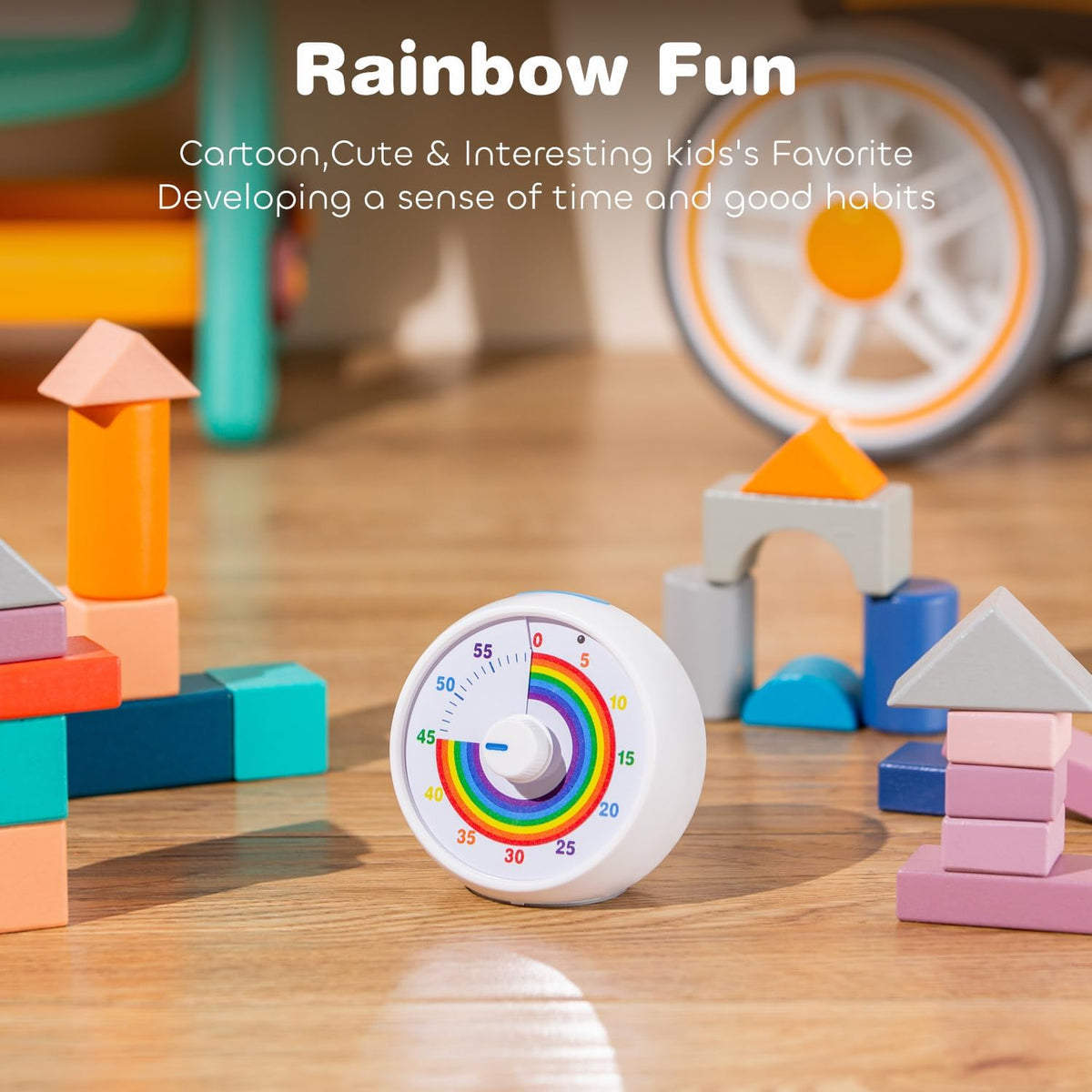 Visual Timer for Kids, 60-Minute Countdown Timer for Classroom Office Kitchen, Desk Timer Kids Time Management Tools with Silent Operation, Pomodoro Time Rainbow Pattern (Orange)