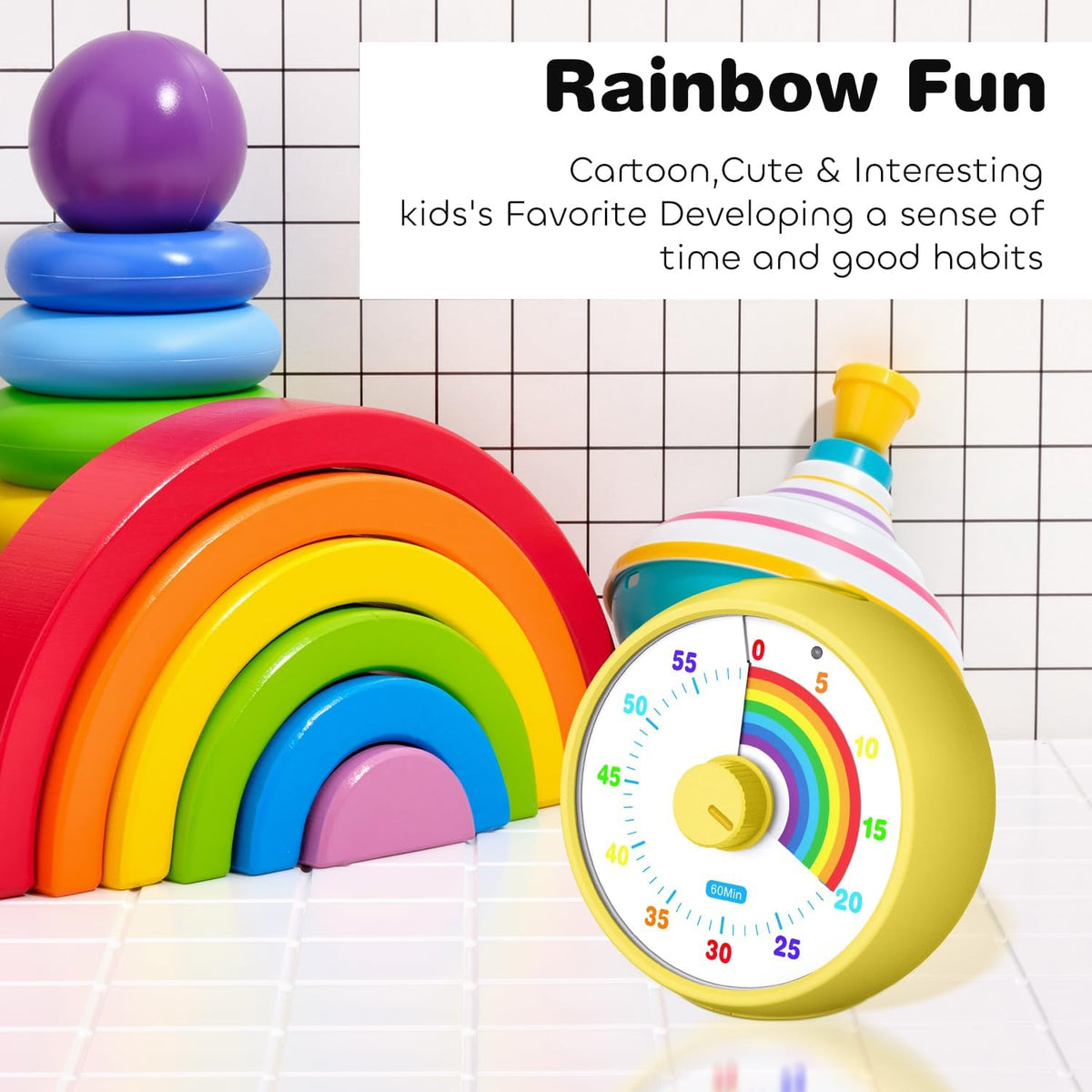 Visual Timer for Kids, 60-Minute Countdown Timer for Classroom Office Kitchen, Desk Timer Kids Time Management Tools with Silent Operation, Pomodoro Time Rainbow Pattern (Orange)