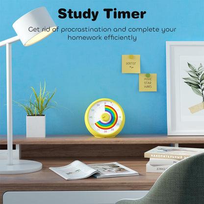 Visual Timer for Kids, 60-Minute Countdown Timer for Classroom Office Kitchen, Desk Timer Kids Time Management Tools with Silent Operation, Pomodoro Time Rainbow Pattern (Orange)