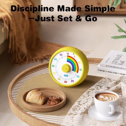 Visual Timer for Kids, 60-Minute Countdown Timer for Classroom Office Kitchen, Desk Timer Kids Time Management Tools with Silent Operation, Pomodoro Time Rainbow Pattern (Orange)