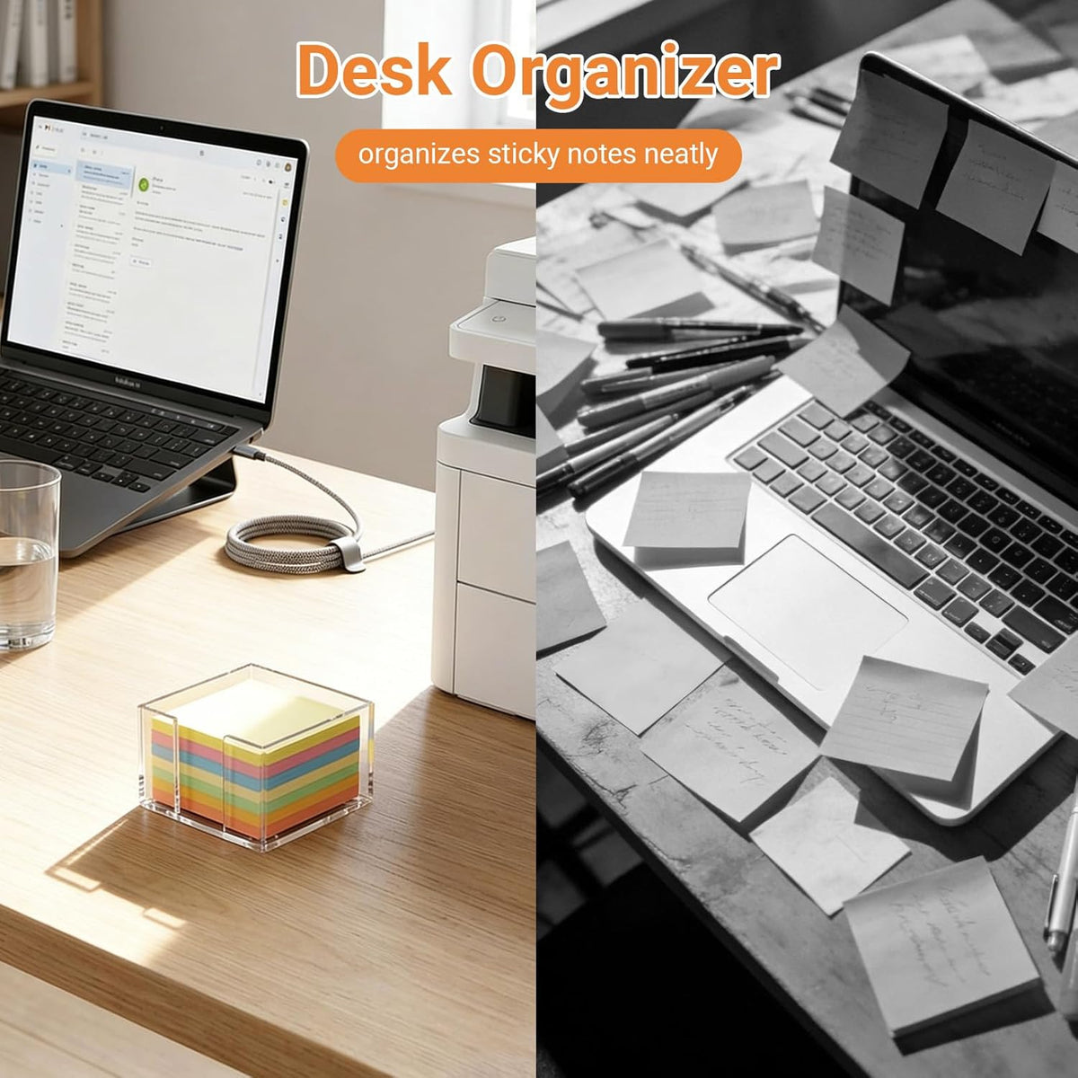 3x3 Inch Sticky Note Holder Post It Note Holder No Slip Base and Shatterproof Acrylic for One-Handed Operation, Perfect for Office Supplies, Home Fridge Memo, or Reception Desk