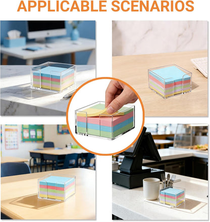 3x3 Inch Sticky Note Holder Post It Note Holder No Slip Base and Shatterproof Acrylic for One-Handed Operation, Perfect for Office Supplies, Home Fridge Memo, or Reception Desk
