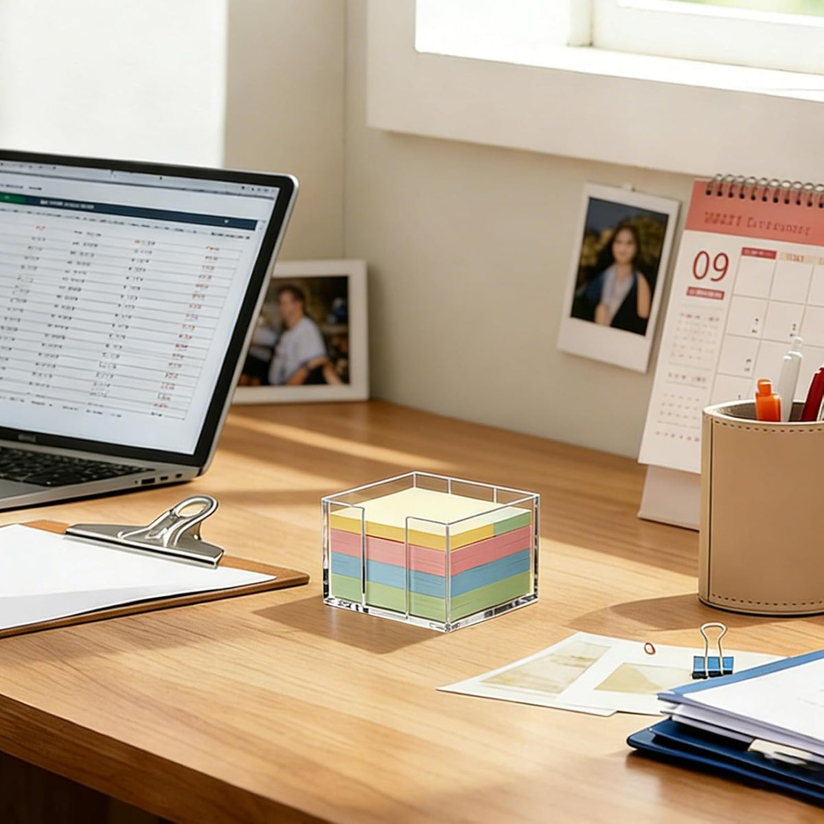 3x3 Inch Sticky Note Holder Post It Note Holder No Slip Base and Shatterproof Acrylic for One-Handed Operation, Perfect for Office Supplies, Home Fridge Memo, or Reception Desk