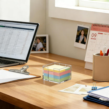 3x3 Inch Sticky Note Holder Post It Note Holder No Slip Base and Shatterproof Acrylic for One-Handed Operation, Perfect for Office Supplies, Home Fridge Memo, or Reception Desk