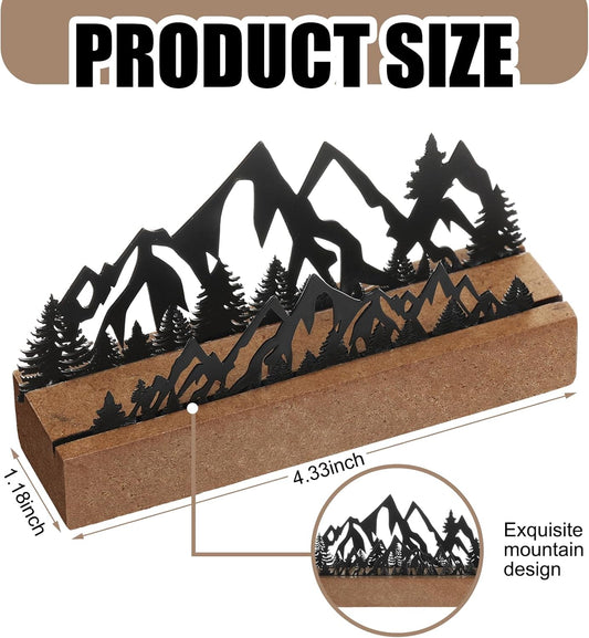 2 Pcs Mountain Business Card Holders for Desk, Wood Metal