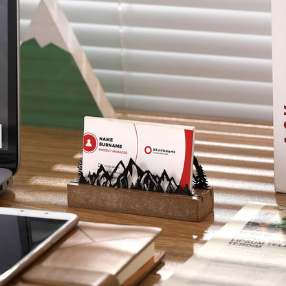 2 Pcs Mountain Business Card Holders for Desk, Wood Metal