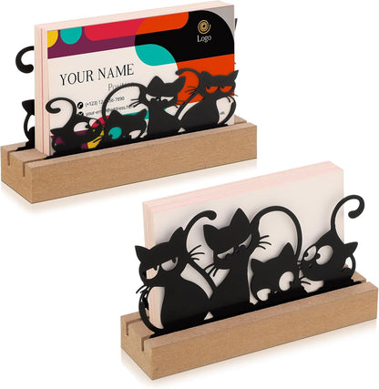 2 Pcs Mountain Business Card Holders for Desk, Wood Metal