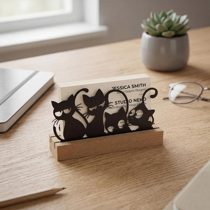 2 Pcs Mountain Business Card Holders for Desk, Wood Metal