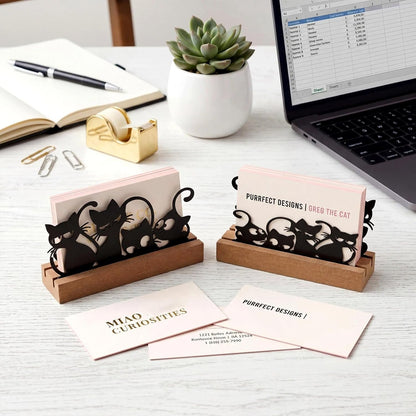 2 Pcs Mountain Business Card Holders for Desk, Wood Metal