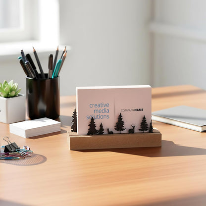 2 Pcs Mountain Business Card Holders for Desk, Wood Metal