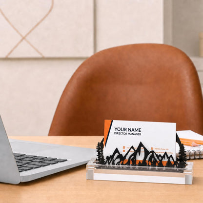 2 Pcs Mountain Business Card Holders for Desk, Wood Metal