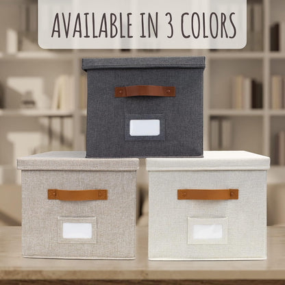 Decorative File Organizer Box Set of 2 - Collapsible Linen Filing Cabinets