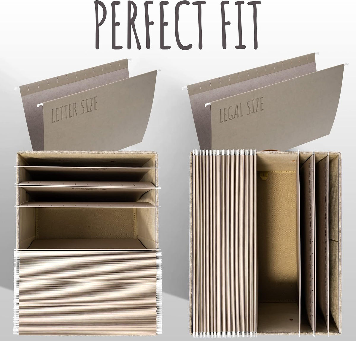 Decorative File Organizer Box Set of 2 - Collapsible Linen Filing Cabinets
