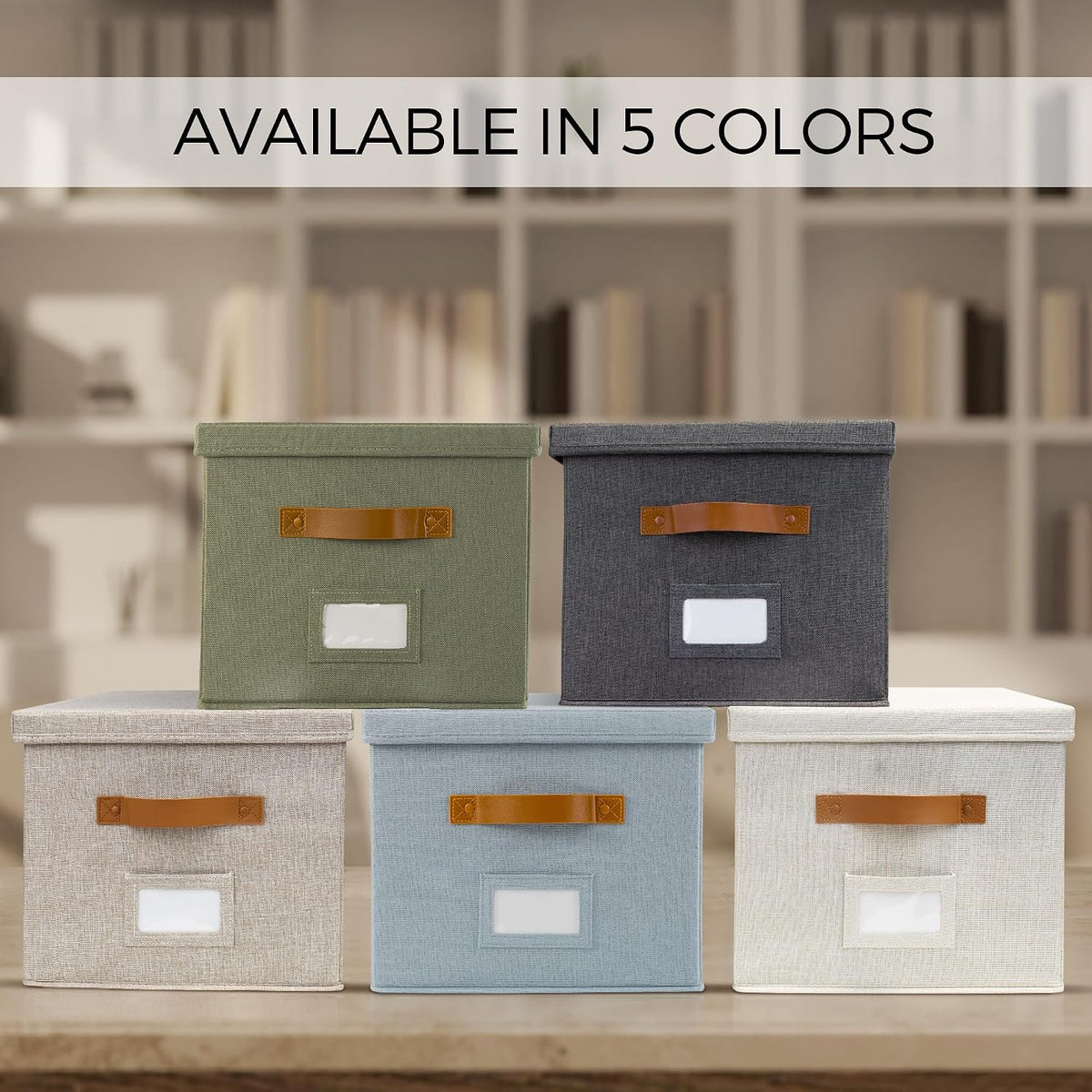 Decorative File Organizer Box Set of 2 - Collapsible Linen Filing Cabinets