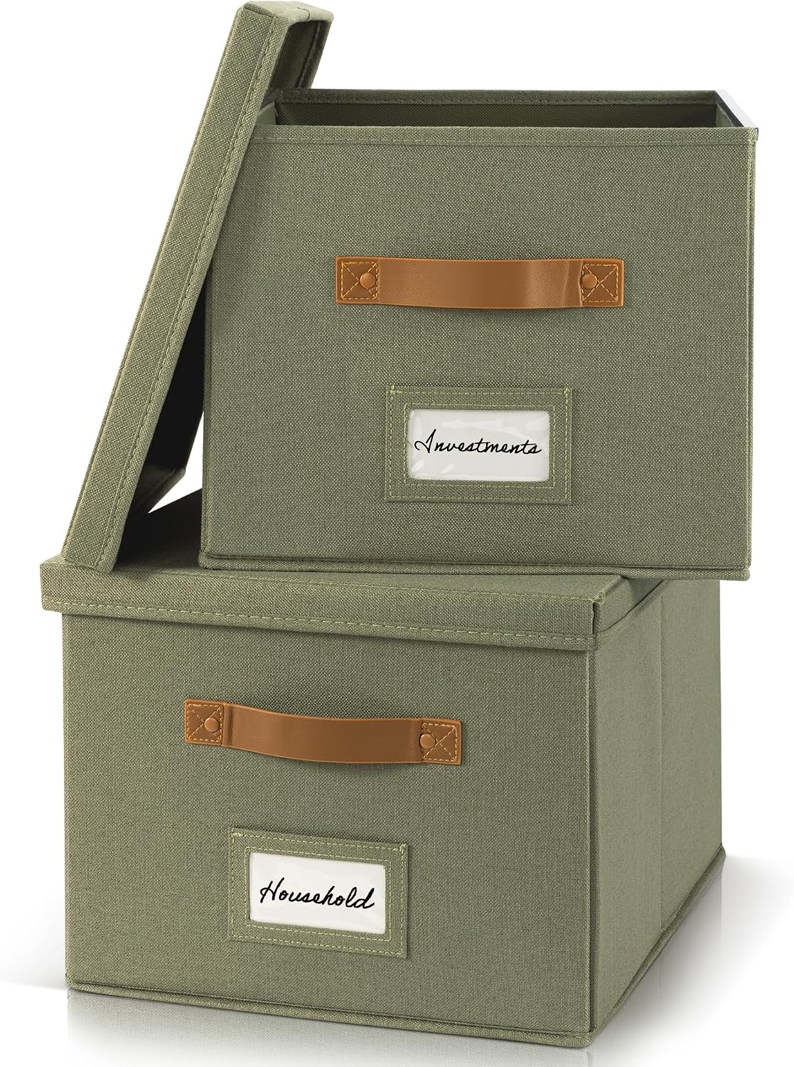 Decorative File Organizer Box Set of 2 - Collapsible Linen Filing Cabinets
