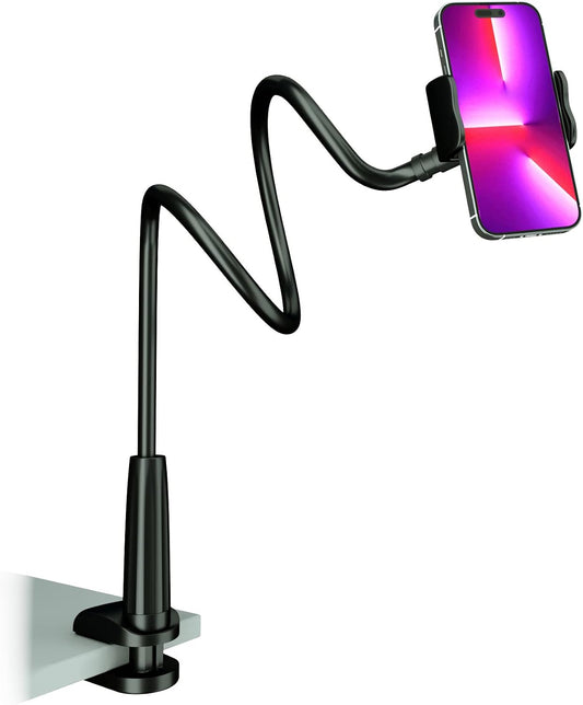 Gooseneck Phone Holder for Bed, 30in Flexible Overhead Cell Phone Mount for Desk, Hands-Free Viewing Clamp Stand Compatible with iPhone 17 16 15 Pro Max and 3.5-7" Devices
