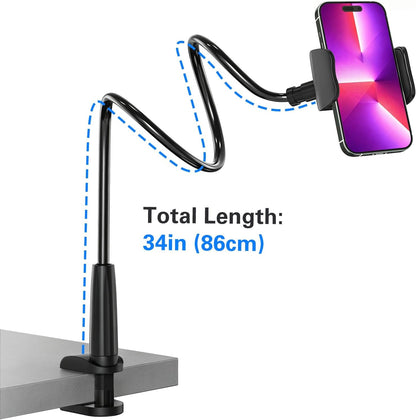 Gooseneck Phone Holder for Bed, 30in Flexible Overhead Cell Phone Mount for Desk, Hands-Free Viewing Clamp Stand Compatible with iPhone 17 16 15 Pro Max and 3.5-7" Devices