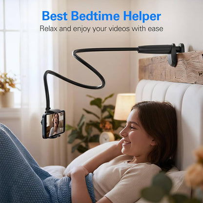 Gooseneck Phone Holder for Bed, 30in Flexible Overhead Cell Phone Mount for Desk, Hands-Free Viewing Clamp Stand Compatible with iPhone 17 16 15 Pro Max and 3.5-7" Devices