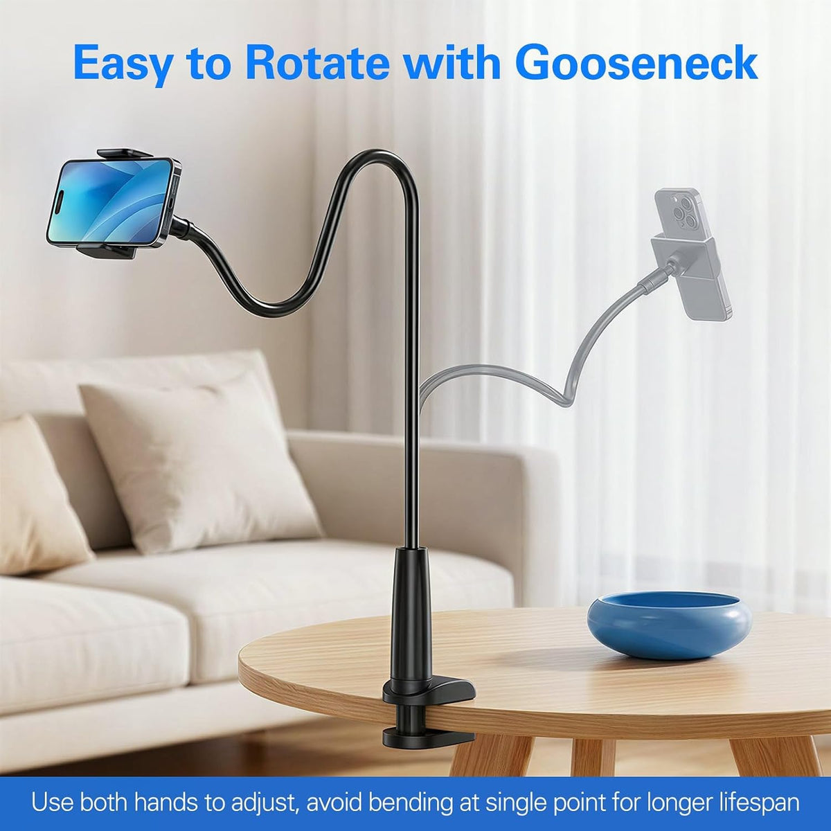Gooseneck Phone Holder for Bed, 30in Flexible Overhead Cell Phone Mount for Desk, Hands-Free Viewing Clamp Stand Compatible with iPhone 17 16 15 Pro Max and 3.5-7" Devices