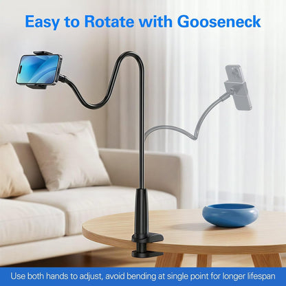 Gooseneck Phone Holder for Bed, 30in Flexible Overhead Cell Phone Mount for Desk, Hands-Free Viewing Clamp Stand Compatible with iPhone 17 16 15 Pro Max and 3.5-7" Devices