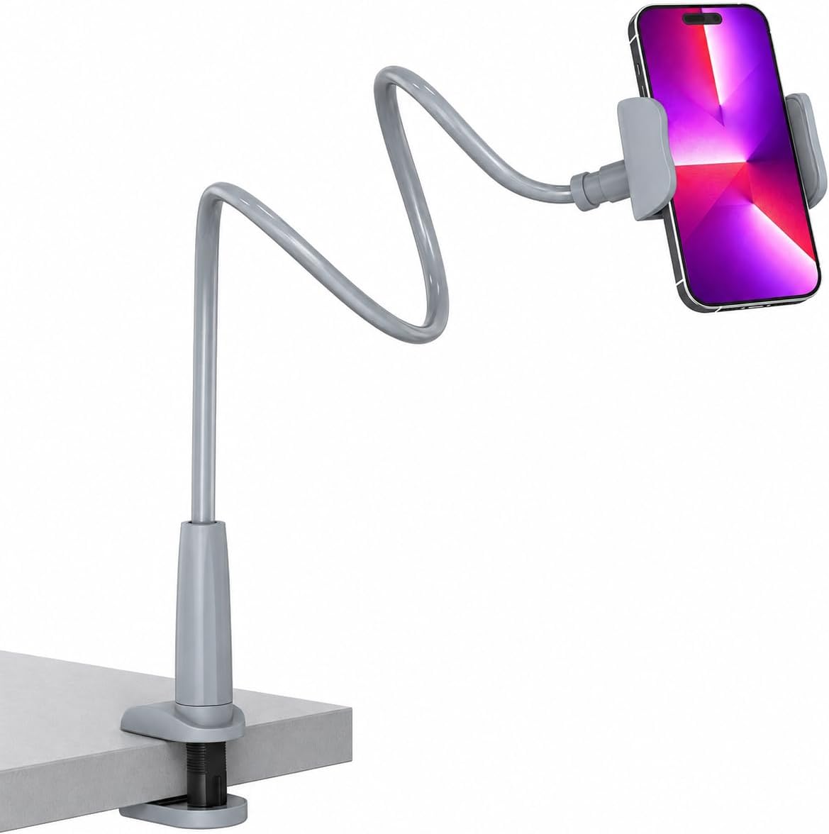 Gooseneck Phone Holder for Bed, 30in Flexible Overhead Cell Phone Mount for Desk, Hands-Free Viewing Clamp Stand Compatible with iPhone 17 16 15 Pro Max and 3.5-7" Devices