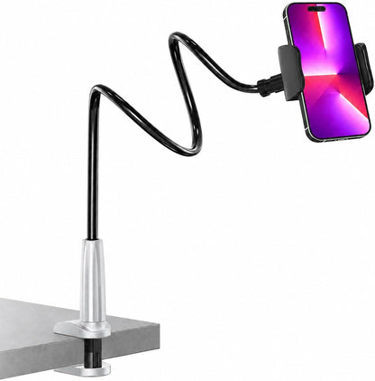 Gooseneck Phone Holder for Bed, 30in Flexible Overhead Cell Phone Mount for Desk, Hands-Free Viewing Clamp Stand Compatible with iPhone 17 16 15 Pro Max and 3.5-7" Devices