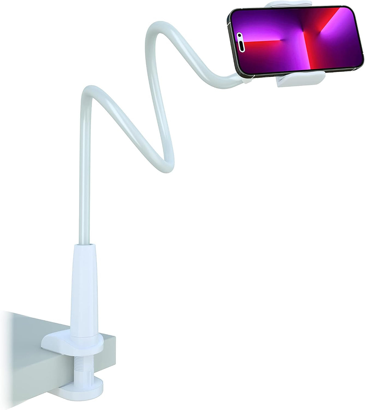 Gooseneck Phone Holder for Bed, 30in Flexible Overhead Cell Phone Mount for Desk, Hands-Free Viewing Clamp Stand Compatible with iPhone 17 16 15 Pro Max and 3.5-7" Devices