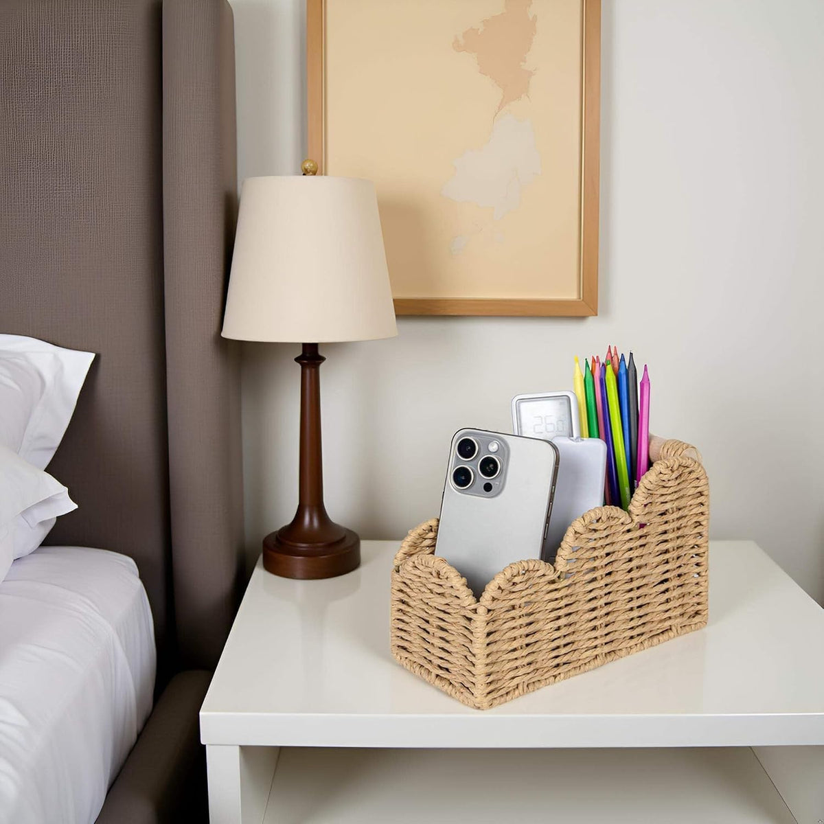 Bedside Table Desk Organizer Caddy, Remote Pen&Pencil Holder Cup