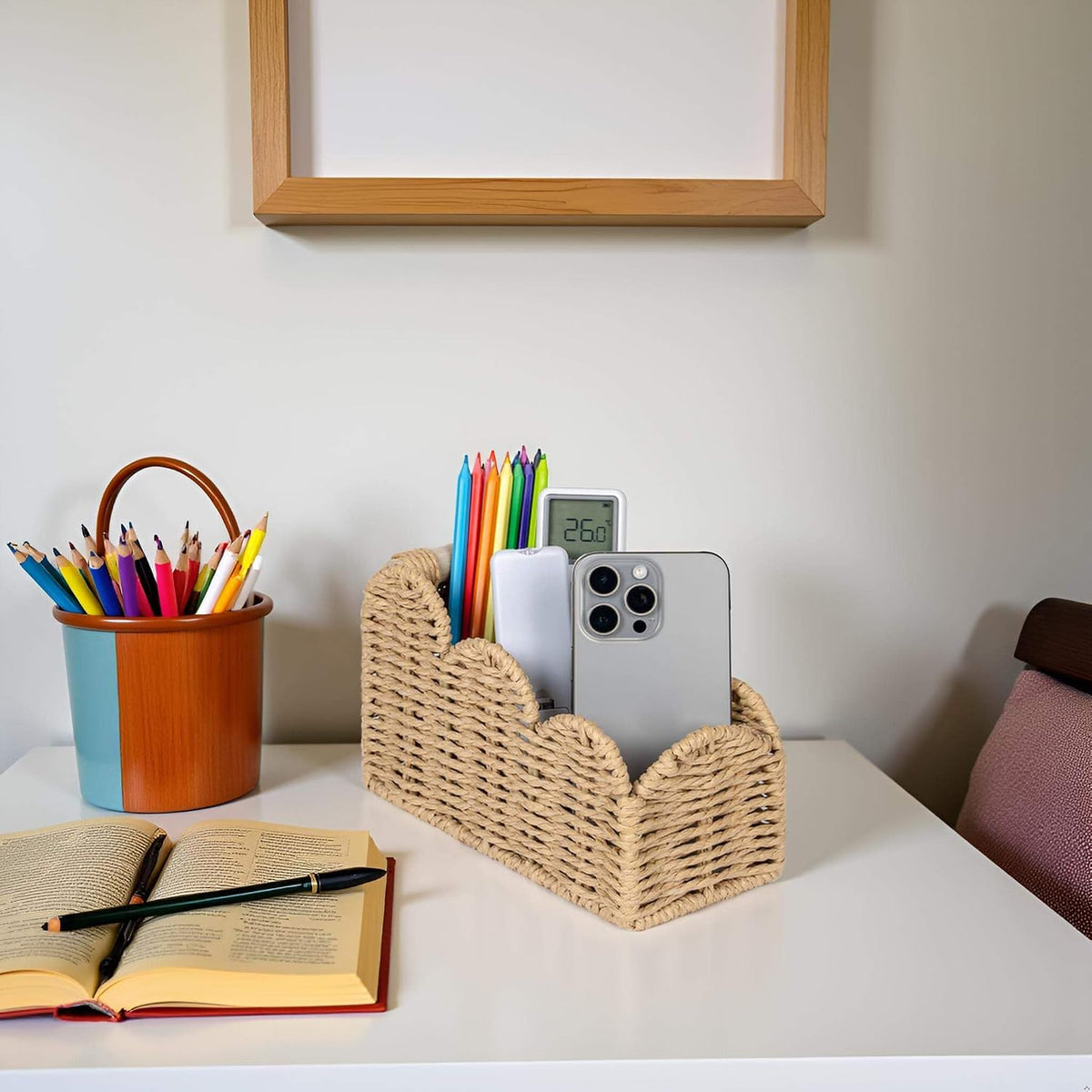 Bedside Table Desk Organizer Caddy, Remote Pen&Pencil Holder Cup