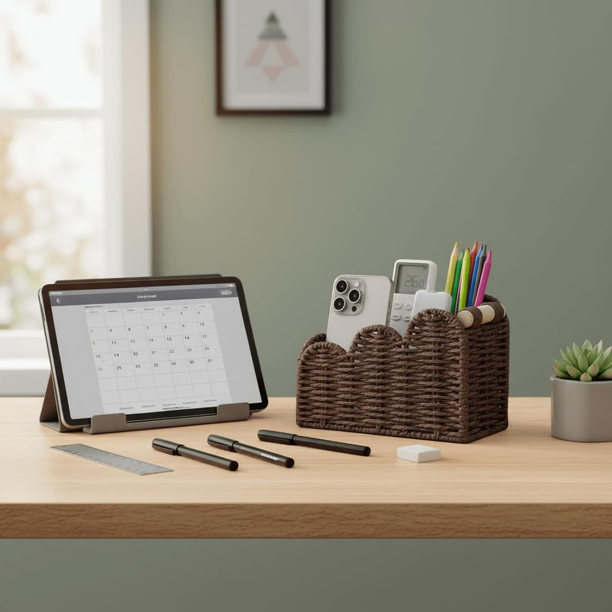 Bedside Table Desk Organizer Caddy, Remote Pen&Pencil Holder Cup