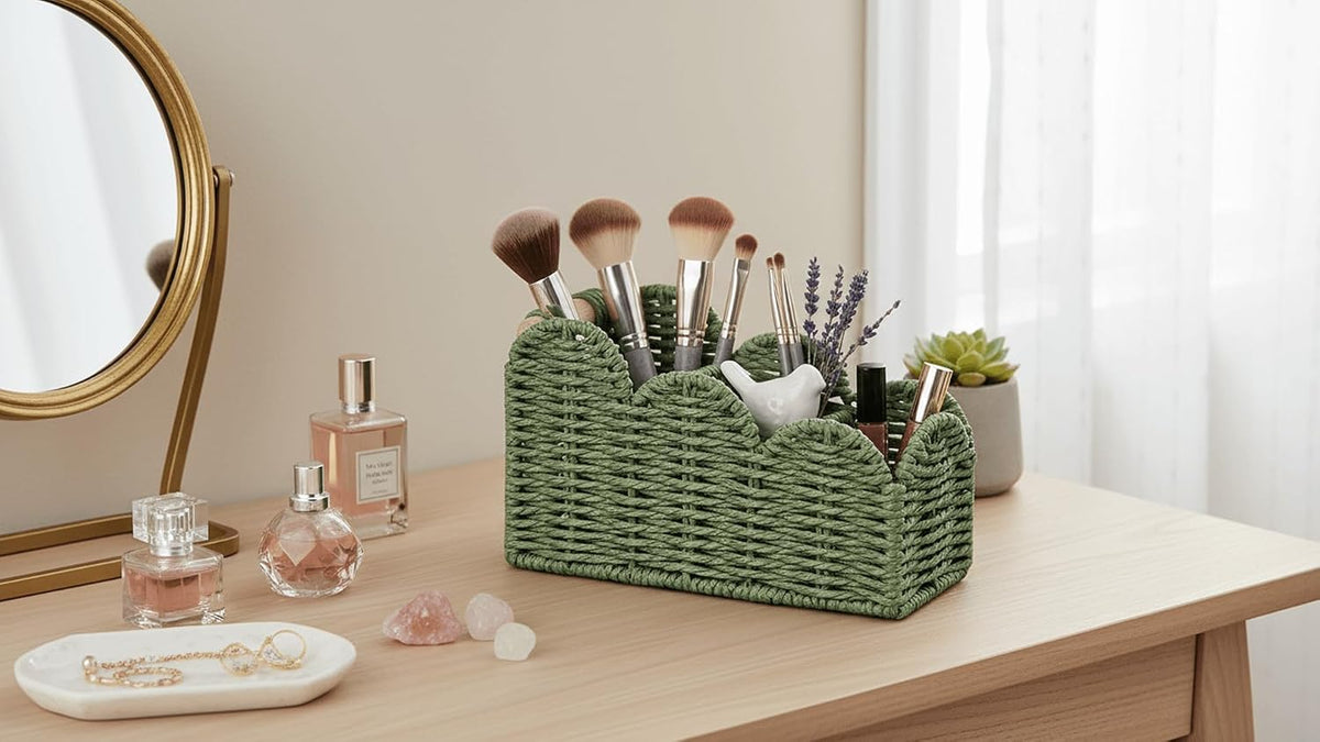 Bedside Table Desk Organizer Caddy, Remote Pen&Pencil Holder Cup