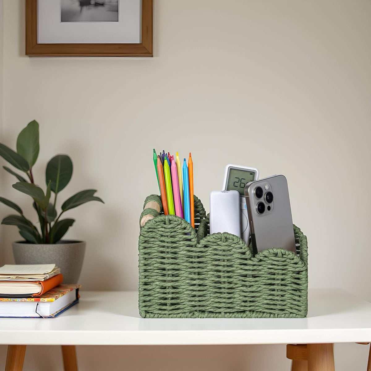 Bedside Table Desk Organizer Caddy, Remote Pen&Pencil Holder Cup