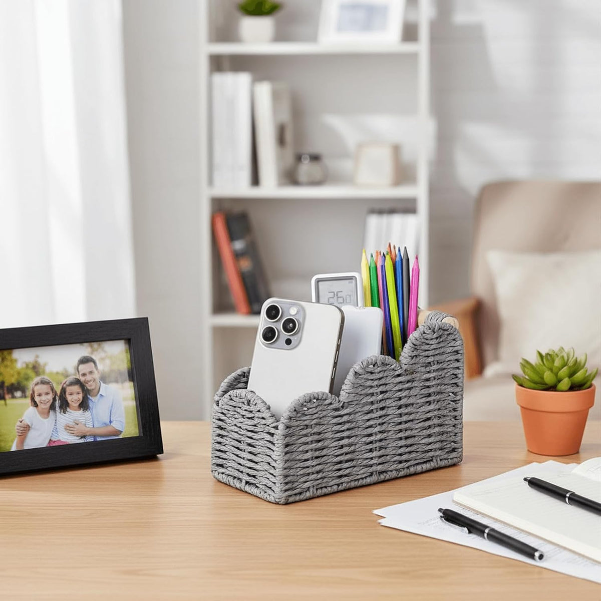 Bedside Table Desk Organizer Caddy, Remote Pen&Pencil Holder Cup