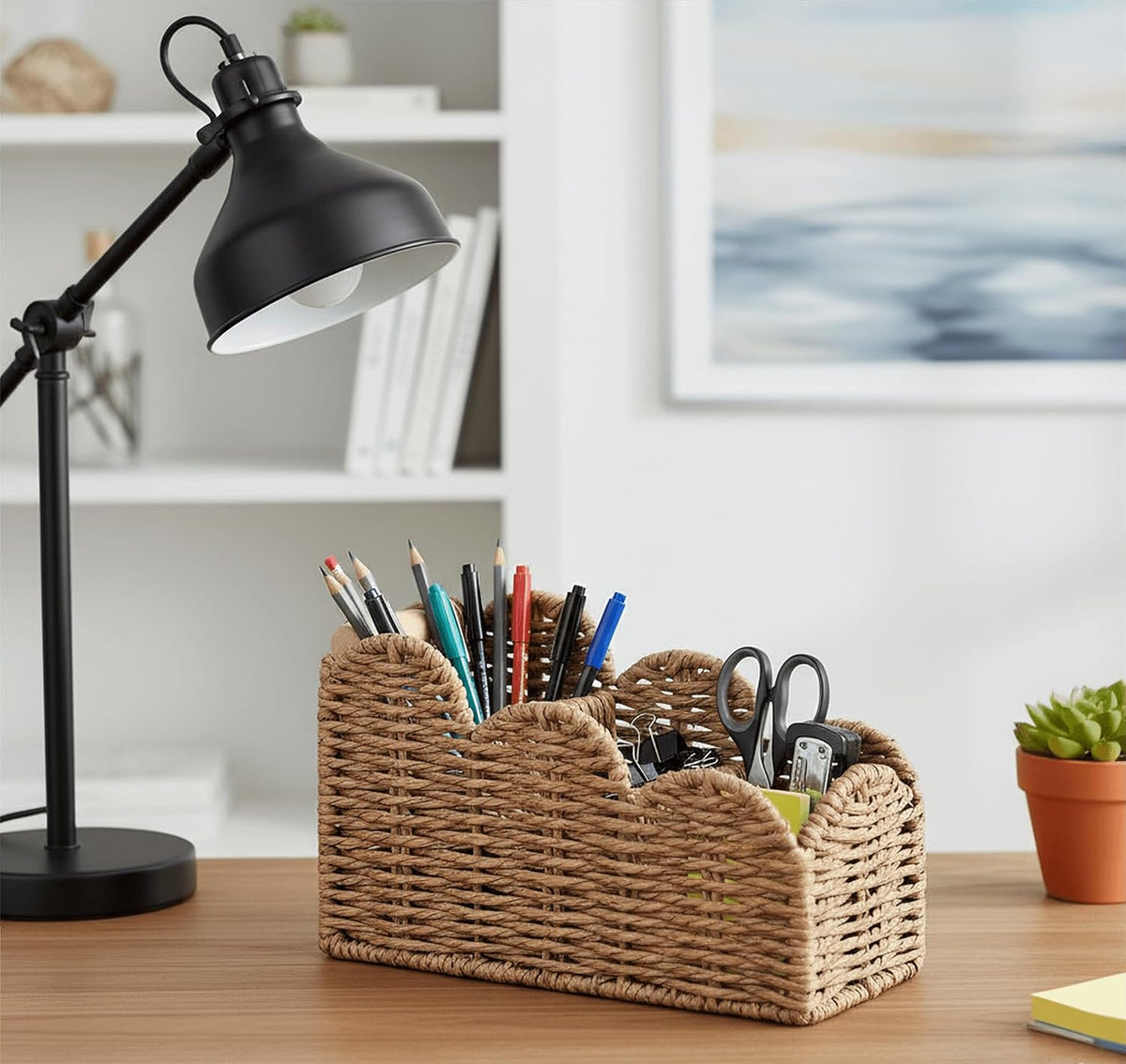 Bedside Table Desk Organizer Caddy, Remote Pen&Pencil Holder Cup
