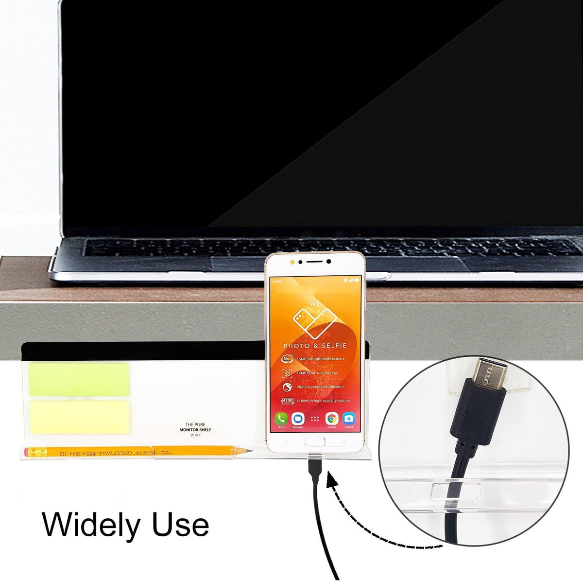 2 Pack Computer Monitor Memo Board Bottom Mount,Computer Monitor Message Board with Phone Holder, Monitor Sticky Note Holder Message Memo Panel for Monitors Screen Cabinets