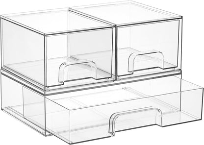 Clear Stackable Storage Drawers Set of 5, Plastic Organizer Bins