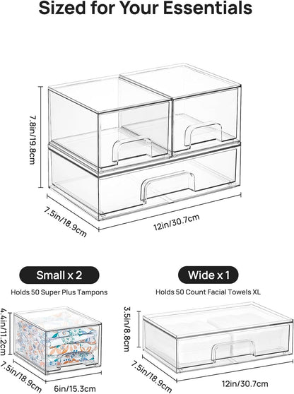 Clear Stackable Storage Drawers Set of 5, Plastic Organizer Bins