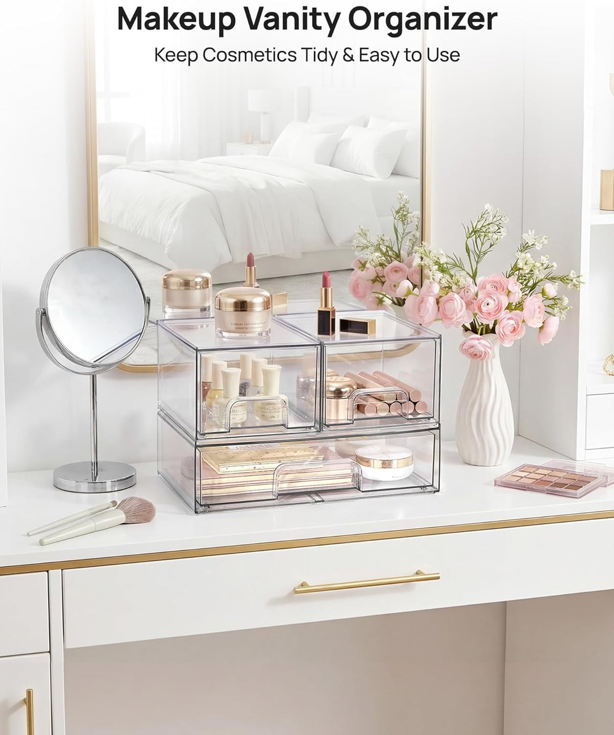 Clear Stackable Storage Drawers Set of 5, Plastic Organizer Bins