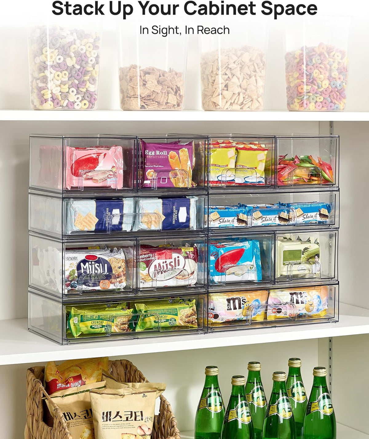 Clear Stackable Storage Drawers Set of 5, Plastic Organizer Bins